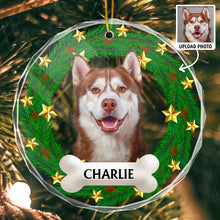 Custom Pet Photo Christmas Wreath Ring - Personalized Glass Ornament - Gift For Pet Lovers