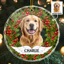 Custom Pet Photo Christmas Wreath Ring - Personalized Glass Ornament - Gift For Pet Lovers