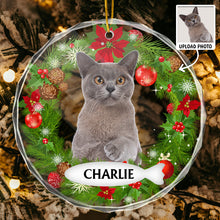 Custom Pet Photo Christmas Wreath Ring - Personalized Glass Ornament - Gift For Pet Lovers