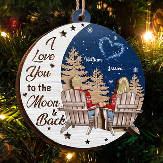 I Love You To The Moon & Back - Customized Personalized 2-Layered Wooden Ornament - Gift For Couple Husband Wife