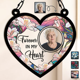 Custom Photo Forever In Our Hearts - Personalized Acrylic Window Suncatcher Ornament - Gift For Memorial