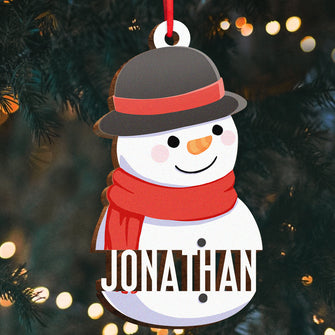 Snowman Character - Personalized Wooden Cutout Ornament - Gift For Family