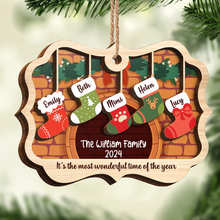 Stockings Hanging The Most Wonderful Time Of Year - Personalized 2-Layered Wooden Ornament - Engraved Gifts For Family Members