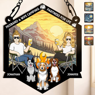 Making Memories One Campsite At A Time  - Personalized Acrylic Window Suncatcher Ornament - Gift For Couple Dog Lover