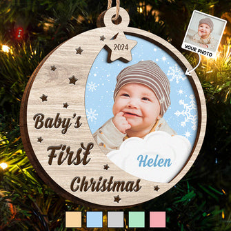 First Christmas - Personalized 2-Layered Wooden Ornament - Gifts For Family, New Parents, Baby Kids