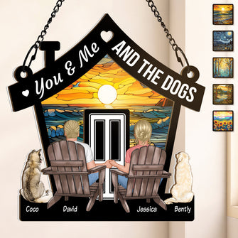 You & Me & The Dog - Customized Personalized Window Suncatcher Ornament - Gift For Pet Lover Couple