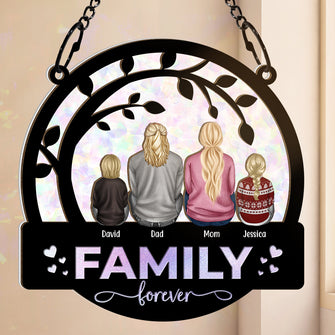 Family Forever - Personalized Acrylic Window Suncatcher Ornament - Christmas Gift For Family Members