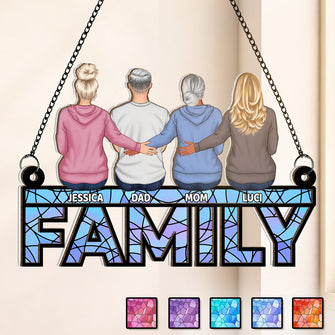 Family Sitting Together Personalized Custom Window Suncatcher Ornament Family Gift