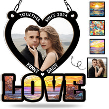 Custom Letter Heart & Couples Picture - Personalized Acrylic Window Suncatcher Ornament - Gift For Couple