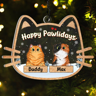 Happy Pawlidays - Personalized Acrylic Window Suncatcher Ornament - Christmas Gift For Pet Owners