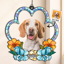 Custom Photo Dog Cat Floral Stained Glass - Personalized Acrylic Window Suncatcher Ornament - Christmas Gift For Dog Lovers, Pet Lovers