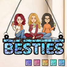 Besties Sitting Together  - Personalized Acrylic Window Suncatcher Ornament - Gift For Best Friends, BFF, Sisters