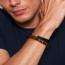 Father's Day Gift Men's Leather Bracelet with Small Custom Beads-Plug Clasp