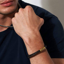 Father's Day Gift Men's Leather Bracelet with Small Custom Beads-Plug Clasp