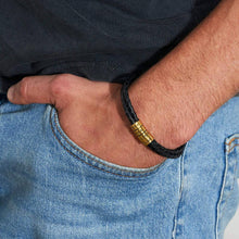 Father's Day Gift Men's Leather Bracelet with Small Custom Beads-Plug Clasp