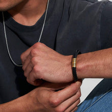 Father's Day Gift Men's Leather Bracelet with Small Custom Beads-Plug Clasp