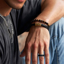 Father's Day Gift Men's Leather Bracelet with Small Custom Beads-Plug Clasp