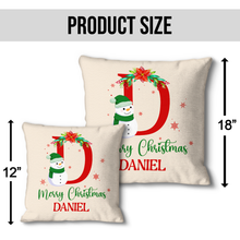 Monogram Christmas Snowman Personalized Custom Pillow Merry Christmas Gift