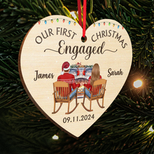 Our First Christmas Engaged - Customized Personalized Wooden Cutout Ornament - Couple Gift For Husband Wife