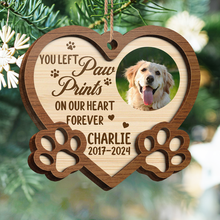 Custom Photo Dog You Left Paw Prints On My Heart Forever - Personalized 2-Layered Wooden Ornament - Christmas Gifts For Dog Lover