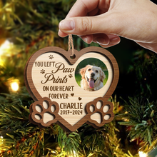 Custom Photo Dog You Left Paw Prints On My Heart Forever - Personalized 2-Layered Wooden Ornament - Christmas Gifts For Dog Lover