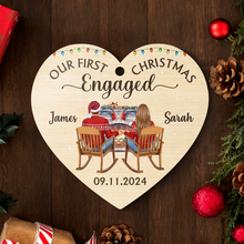 Our First Christmas Engaged - Customized Personalized Wooden Cutout Ornament - Couple Gift For Husband Wife