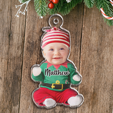 Custom Photo Cute Kid Baby Elf - Personalized Acrylic Ornament - Christmas Gift For Baby Kids, Newborn Baby