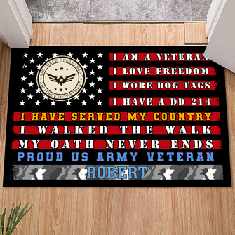 Veteran With Your Name - Customized Personality Doormat - Gift For Dad Father's Day Gift