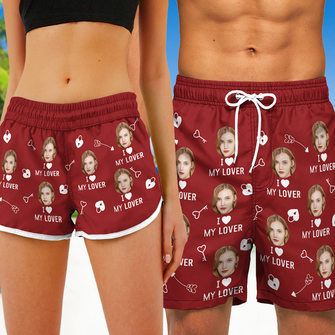 Custom Photo Funny I Love My Lover Gift For Husband, Boyfriend Personalized Custom Beach Shorts