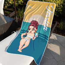 Cartoon Woman Beach Poolside Swimming Gift For Her Personalized Custom Beach Towel