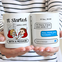 It Started With A Message - Personality Customized Mug - Gift For Couple Husband Wife