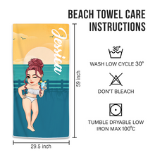 Cartoon Woman Beach Poolside Swimming Gift For Her Personalized Custom Beach Towel