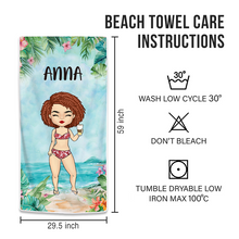 Chibi Lady Summer Vibe Gift For Bestie, Best Friend Personalized Custom Beach Towel