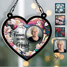 Custom Photo Forever In Our Hearts - Personalized Acrylic Window Suncatcher Ornament - Gift For Memorial