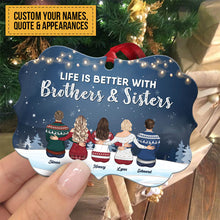 The Love Between Brothers & Sisters Is Forever - Personalized Aluminum Ornament - Christmas Gift Siblings Ornament For Siblings - Family Hugging