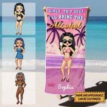 Girls' Trip I'll Bring The Alibi Beaches Swimming Picnic Vacation Traveling - Birthday, Funny Gift For Her, Besties, Family - Personalized Custom Beach Towel