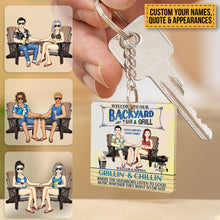 Poolside Where The Neighbors Listen To The Good Music - Summer Keychain - Gift For Couples Personalized Custom Keychain