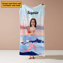 Custom Photo - Beach Themed Mermaid Summer Beach Towel - Summer Customized Beach Towel - Personalized Custom Beach Towel