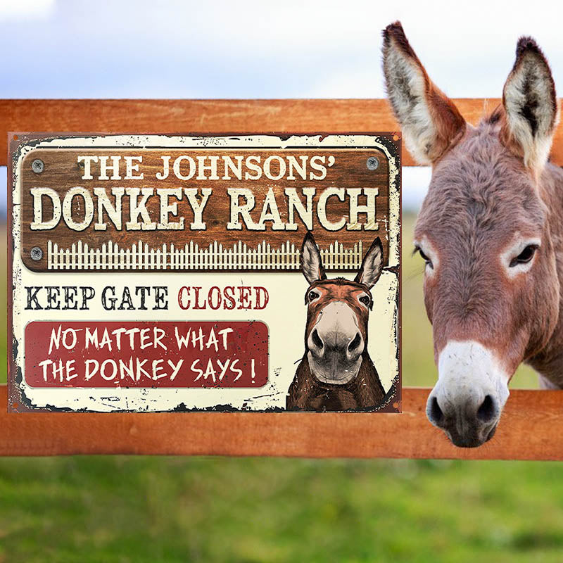 Personalized Farm Donkey Ranch Keep Gate Closed Custom Classic Metal S ...