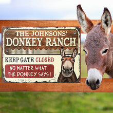 Personalized Farm Donkey Ranch Keep Gate Closed Custom Classic Metal Signs-CUSTOMOMO