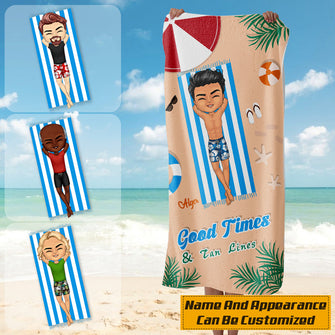 Good Times & Tan Lines - Beach Towel - Gift For Friend Personalized Custom Beach Towel