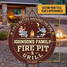 Fire Pit And Grill - Personalized Round Wood Sign - Birthday, Summertime Decor, Housewarming Gift For Family, Friends