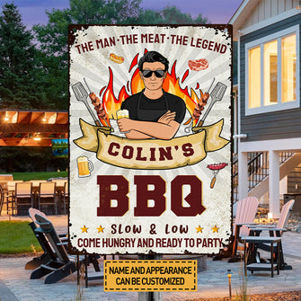 Grilling The Man The Meat The Legend - Gift For Father And Grandpa - Personalized Custom Classic Metal Signs