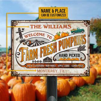 Welcome To Farm Fresh Pumpkins Custom Classic Metal Signs, Personalized Pumpkin Sign, Fall Decor, Farmhouse Sign