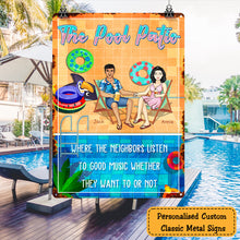 Good Music Family Couple Swimming Poolside - Poolside Sign - Personalized Custom Classic Metal Signs