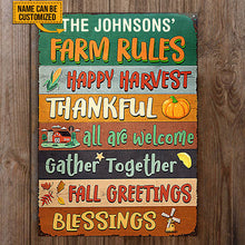 Autumn Farm Rules Fall Greetings, Harvest Season, Farmhouse, Farm Decor, Custom Classic Metal Signs