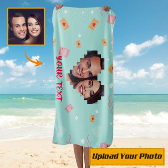 Custom Photo Summer Time With Love - Beach Towel - Couple Gift Personalized Custom Face Beach Towel