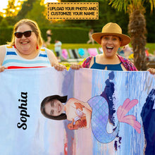 Custom Photo - Beach Themed Mermaid Summer Beach Towel - Summer Customized Beach Towel - Personalized Custom Beach Towel
