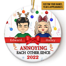 Christmas Chibi Couple Annoying Each Other Since - Personalized Custom Circle Ceramic Ornament