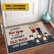 A Crazy Cat Lady And Her Grumpy Old Man Live Here - Couple Doormat - Family Gift for Cat Lovers, Couples Personalized Custom Doormat